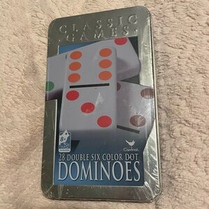 NWT factory sealed Double six color dot Dominoes game in metal tin Family fun